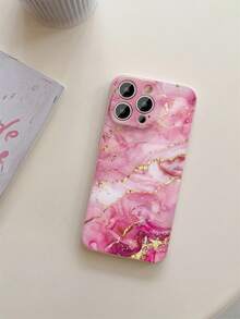 1pc Pink Marble/Sakura Gradient Matte Edge Phone Case, Compatible With Apple/Compatible With Redmi/Compatible With VIVO,International Version, Not The Domestic Version - Pink - View 3