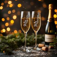 (Set Of 2) Personalized Champagne Flutes For Weddings, Engagements, And Anniversaries - Elegant UV Printed Mr. And Mrs. Toasting Glasses Set - Customizable Shapes, Styles, And Colors - Perfect Gift For Newlyweds, Bridal Showers, And Romantic Celebrations - Unique Keepsake For Toasting Love And Happiness - Ideal For Wedding Receptions, Engagement Parties, And Special Occasions - Celebrate Your Love Story With Style!