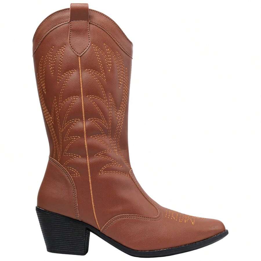 D'Girls Women's Western Country Rodeo Cowboy Boots, High Shaft Comfortable, Via Angel 9002 Vintage Embroidered - 駝色 - 查看 1