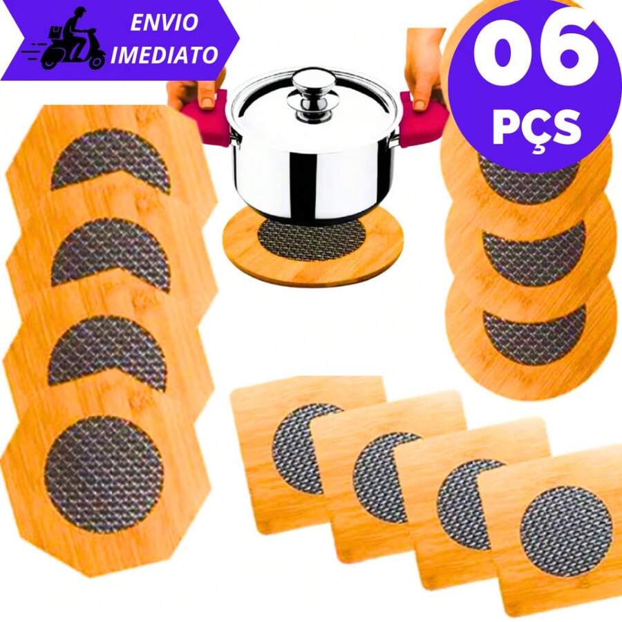 Kit 6 Un Descanso de Panela Apoio de Panela 14,5cm MDF Protetor de Mesa Envio Formatos Variados - Multicolorido - Visão 1