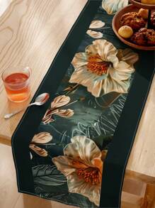 1pc Vintage Watercolor Style Floral, Leaves & Plants Pattern Rectangular Single-Sided Printed Table Runner, Suitable For Dining Room, Kitchen, Home Decor, Furniture Cover, Indoor/Outdoor Events, Gifts For Family