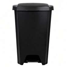 12.1 Gallon Plastic Step-On Trash Can For Kitchen - Black Home Storage Solution