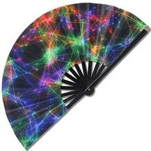 1pc Large UV Rave Hand Fan, Bamboo Frame, Suitable For Parties, Music Festivals, Performances And Gifts - Multicolor - View 10
