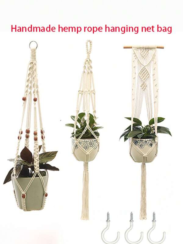1pc Macrame Plant Holder, Creative Handmade Hanging Flower Pot Basket Holder For Home Decor (Plant Pot And Plants Not Included)