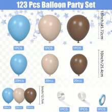 123pcs Gray Blue And Brown Latex Balloon Wreath Arch Kit, Cartoon Bear Baptism Decoration Bohemian Style Blue Brown Balloons, Used For Gender Revealing And Birthday Parties, Forest Parties, Weddings, Home Decor And Outgoing Decor.