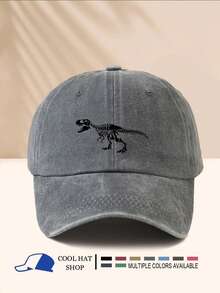 1 Pc Retro Line Dinosaur Print Washed Summer Sun Hat, Vintage Hipster Snapback Cap, Adjustable Brim Sun Protection Hat For Men And Women - Washed Cap - View 17