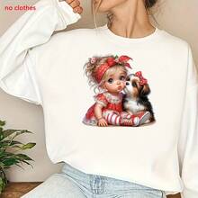 1/2/3 件可爱小女孩和小狗蝴蝶结图案 DIY 热转印贴纸，适用于服装、T 恤、帆布包、枕头 - 彩色 - 查看 5