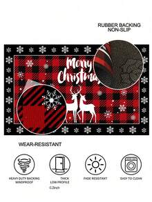 1 pieza Felpudo de Bienvenida de Navidad Alegre, Alfombra de Piso con Estampado a Cuadros de Árbol de Navidad y Alce, Antideslizante y Absorbente para Interior/Exterior, Decoraciones Navideñas 2024 para Decoración del Hogar, Baño, Cocina, Regalos de Navidad, Feliz Año Nuevo 2025, Decoraciones del Hogar para Festivales y Días Festivos - Multicolor - Ver 4