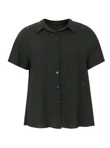 ii Polo Collar Solid Color Pleated Back Elegant Casual Shirt