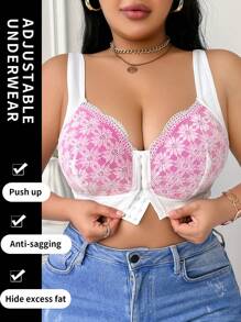 Plus Size Women Non-Wired Lace Patchwork Comfortable Everyday Bras