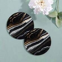 6pcs/Set Gold Marble Coasters, 4 Inches (10.16cm) Diameter, Designed For Drinks, Made Of Absorbent Rubber Material With Non-Slip Bottom, Ideal For Home Kitchen Or Bar Decoration, Also Great Housewarming Gift