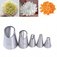 5pcs Stainless Steel Chrysanthemum Piping Nozzle Set, Ruffle Cream Pastry Tip Cake Decorating Tools - Silver - View 2