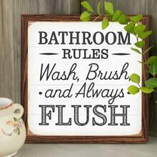 1pc/2pcs Set, Bathroom Decor: Clean And Wipe, Always Keep The Wooden Frame Intact, For Bathroom Decor, Bathroom Gift, Hot Tub Wall Decor, Home Decor, 8x8 Inches - Multicolor-sawtooth Hook - View 4