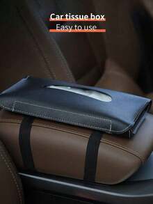 1pc PU Leather Car Sun Visor Hanging Tissue Box, Car Interior Storage Decoration Accessory - Black - View 6
