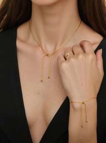 2 Stücke/Set elegant goldener Schmuck - 1 verstellbare Schlangenkette Halskette und 1 Paar Schlangenkette Armbänder, minimalistisches Design geeignet für Partykleider und täglichen Gebrauch