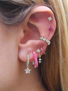 7 Stück/Set Ohrringe für Frauen, goldfarbene Ohrklemme mit Zirkonia, Ohrstecker, Creolen, Ohrringe für Frauen, Schmuckzubehör für den Strandurlaub - 7 Stück/Set (für 1 Seitenohr) - Übersicht 6