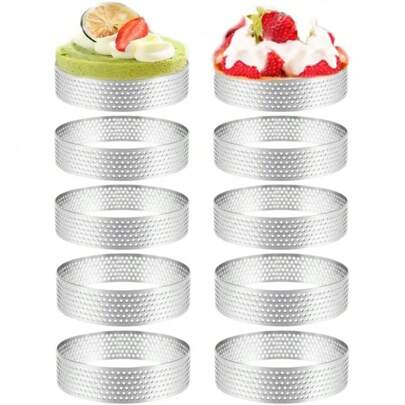 1 pezzo Stampo tondo in acciaio inossidabile argento per crostate, dessert francesi, torte alla mousse, crostate di frutta, utensile da forno per feste in famiglia
