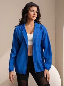 Women's Outdoor Casual Windbreaker, Waterproof Lightweight Plain Color Jackets, Thin Long Sleeve Sports Coats - Royal Blue - View 5