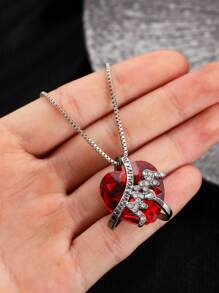 1 peça colar feminino com strass e pedras preciosas artificiais vermelhas, acessório de moda adequado para o Dia dos Namorados, encontros, reuniões e feriados