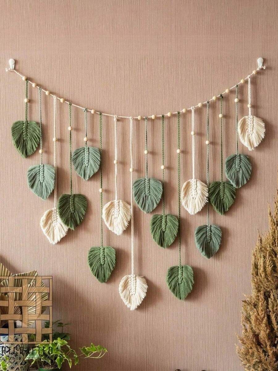 1件手工编织波西米亚风叶子造型装饰挂毯，适合作为礼物、咖啡馆装饰、家居装饰、卧室装饰（注：叶子可自行修剪）