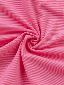 女童夏季甜美清凉露背褶饰修身高腰休闲T恤 - 粉色 - 查看 7