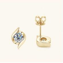 Brincos de pino elegantes femininos em prata esterlina 925, incrustados com 2 moissanitas coloridas de 0,5 ct - ideais para noivado e casamento, adequados para uso diário, festas e encontros. Ótimos presentes para o Dia dos Namorados, Páscoa, Dia das Mães, Dia das Crianças, Ação de Graças e Natal.