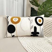 1 件簡約帆布圓形花卉刺繡枕套 - 彩色 - 查看 13