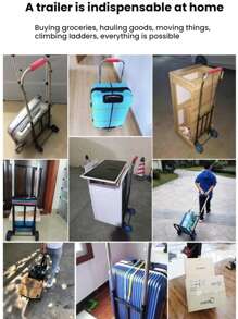 1 Set Foldable Hand Pull Cart, Household Moving Cart Trolley, Portable Shopping Cart With Wheels'