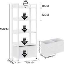 Librero de 5 Capas,Estante de 5 Niveles con Respaldo semicerrado,155CM Librero Minimalista,Cajón de Tela librero Organizador,Adecuado para Dormitorio y Sala de Estar(Blanco) - Blanco - Ver 10