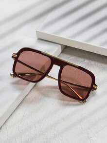 1 件大框双梁方形中性眼镜飞行员框架金属眼镜方形中性眼镜 ins 个性化街拍度假海滩配饰 - 彩色 - 查看 18