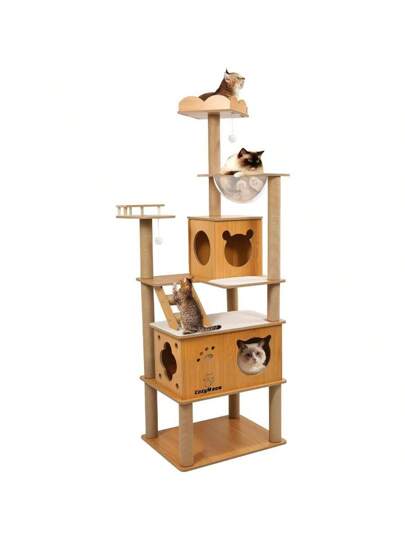 CozyMeow キャットタワー 木製 スリム 宇宙船 据え置き厚さを増した板材 CozyMeow キャットタワー 木製 スリム 宇宙船 据え置き 厚さを増