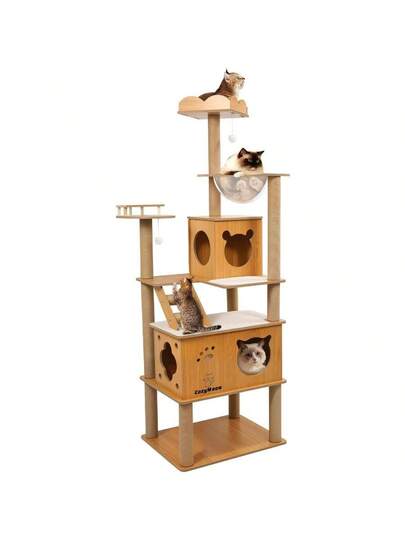 CozyMeow キャットタワー 木製 スリム 宇宙船 据え置き 厚さを増した