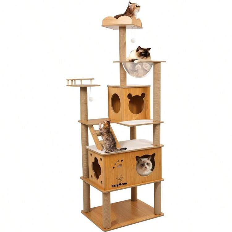 CozyMeow キャットタワー 木製 スリム 宇宙船 据え置き厚さを増した板材 Amazon | CozyMeow キャットタワー 木製 スリム 宇宙船 据え置き