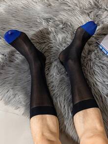 1 双男士薄款半透明纯色商务袜，适合春夏季，透气中筒正装袜，适合办公室和日常穿着