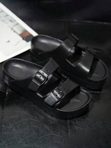 Sandalias deslizantes de plataforma con doble correa y suela gruesa, transpirable para mujeres