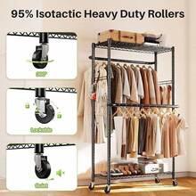 Heavy Duty Wire Garment Rack Clothes Rack With Shelves And Double Rods, Rolling Clothing Rack For Hanging Clothes, Portable Freestanding Closet Storage Shelves Rack With Wheels And Hooks - 97 X 56.8 X 190cm - View 2
