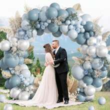 95pcs Blue-Gray Balloon Arch Kit, Includes Blue-Gray, Pearl White Balloons For Baby Shower, Bridal Shower, Wedding, Birthday Party Decoration