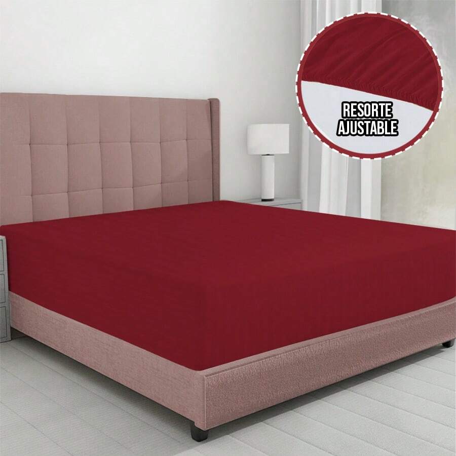 Sábana de Cajón Ajustable | Tela Fresca, Suave y Ligera | Tacto Algodón | Transpirable | Tallas Individual, Matrimonial, Queen Size y  King Size | Varios Colores | El regalo perfecto para Mamá - Rojo - Ver 1