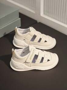 زوج من صنادل الأطفال الرضع / البنات بطراز جديد للصيف ، إغلاق بخطاف وحلقة ، تصميم شبكي تنفسي - بيج - مشاهدة 5