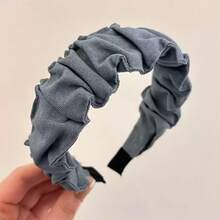 Băng đô vải denim cổ điển xếp ly bản rộng, vương miện phong cách Hàn Quốc cổ điển phóng đại, vòng tóc lưới màu đỏ thanh lịch cho phụ nữ, băng đô, vòng tóc - Nhiều màu - Xem 3