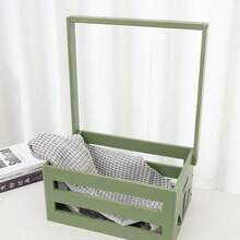 Oaoleer 1pcs Wooden Baby Shower Crate Closet, Baby Storage Crate With Handle, Basket For Baby Shower Gifts, Welcome Gift Basket For Newborn Boys Girls, Pregnancy Gifts For New Parents - 綠色 - 查看 5
