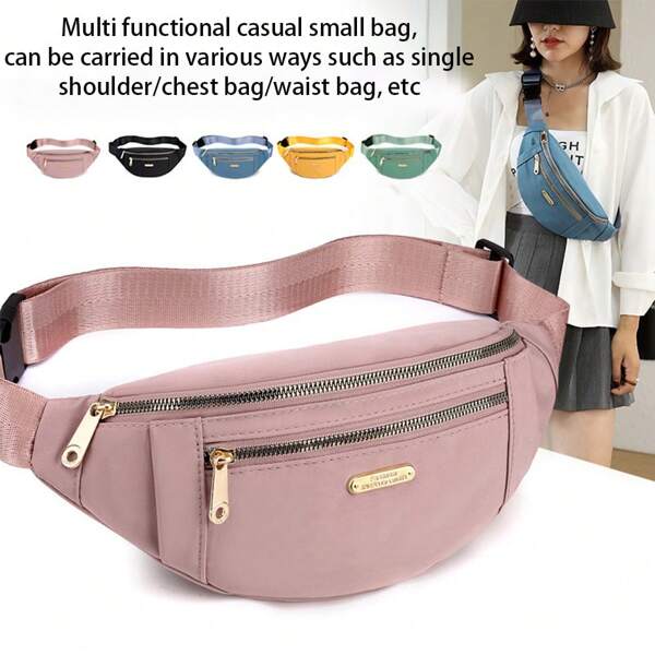Korean Style Lightweight Nylon Waist Bag | Sports Running Multi Scene Chest Bag With Adjustable Anti-Theft Zipper Waist Cross Bag, Large Capacity Layered Mobile Phone Change Storage, Outdoor Travel Cashier Bag
