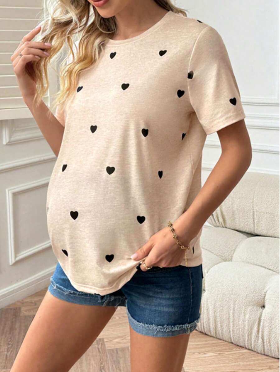 Heart Print Maternity Athletic Shirt