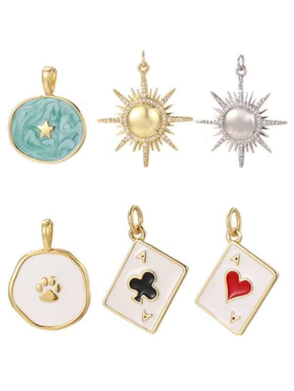 Sun Star Charms For Jewelry Making Gold Color Poker Pendant Diy Bracelet Necklace Earrings Key Chain Accessories Resin Charms