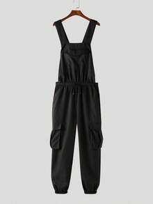 INCERUN Mens Summer Sleeveless Stappy Solid Rompers Long Jumpsuits Casual Cargo Pants Overalls - Black - View 4