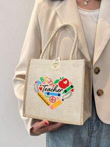 Bolsa de tela para maestras con diseño en forma de corazón e impresión de "Maestra", regalo perfecto para maestras mujeres, hermanas, niñas y sobrinas en el Día del Maestro, cumpleaños o Acción de Gracias