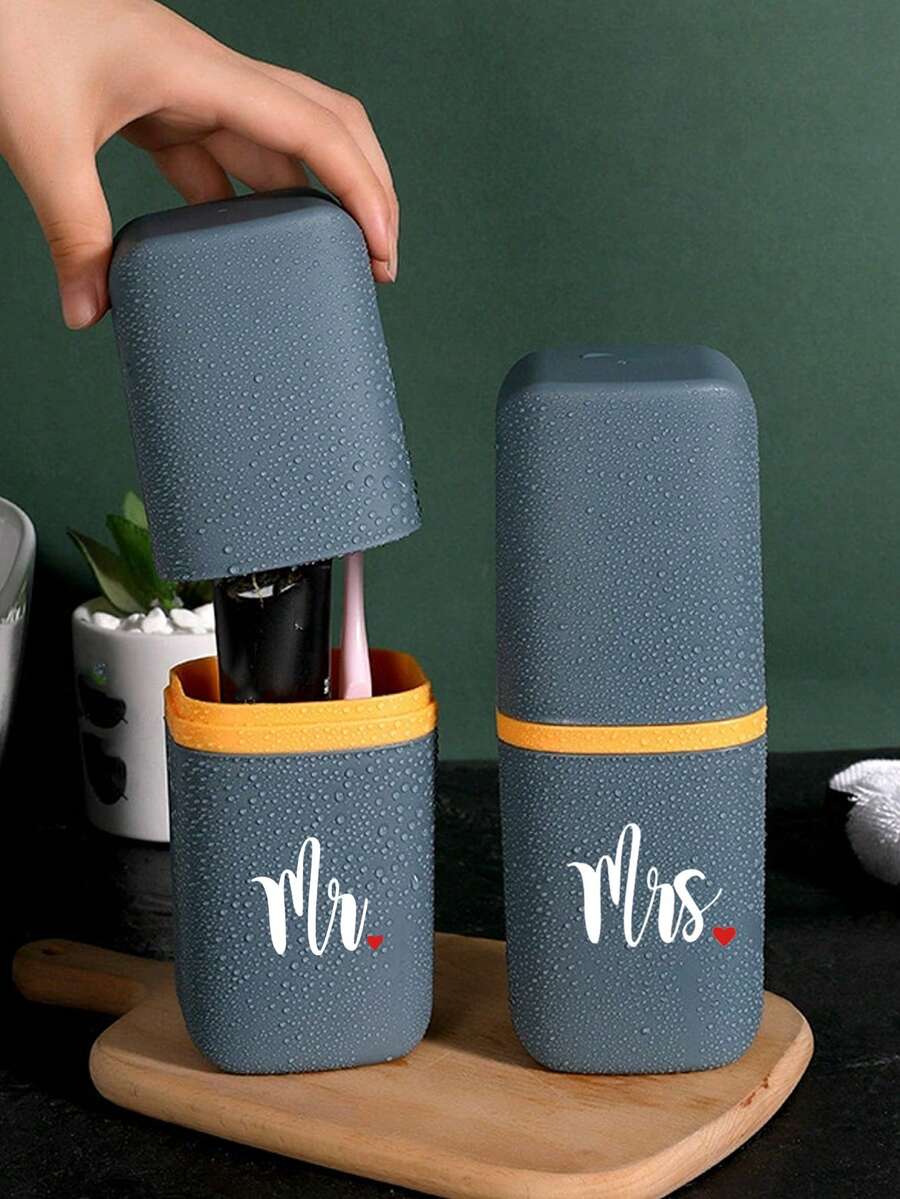 Portable Couple Travel Toothbrush Cup, Wash Cup, Household Bathroom Storage Box, Tooth Tank, Mouthwash Cup, Travel Toothbrush Case, Rinsing Cup, And Toothpaste Holder - Alcohol-Free, Compact Design, Perfect For Oral Care On The Go.Couple Supplies,Outdoor Business Travel Supplies Box,Valentine's Day Gift - Multicolor - View 1