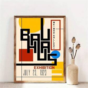 Une impression sur canevas d'art abstrait géométrique moderne - Décoration murale imperméable pour maisons et bureaux, conçue par l'exposition Bauhaus, avec des schémas de couleurs beige, jaune, rouge, bleu et noir, convenant à un usage intérieur et extérieur, sans cadre, parfaite pour la décoration de la pièce