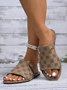 Sandalias tipo slip-on para mujer, sandalias planas de verano de punta abierta, sandalias tipo slide ligeras