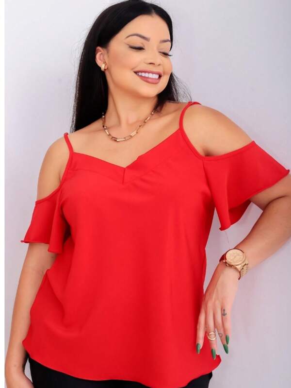 BLUSA MANGA CAÍDA  Simples  Casual  elegante  Festa  Tecido  Assimétrico  Babado    ATEMPORAL  Diário